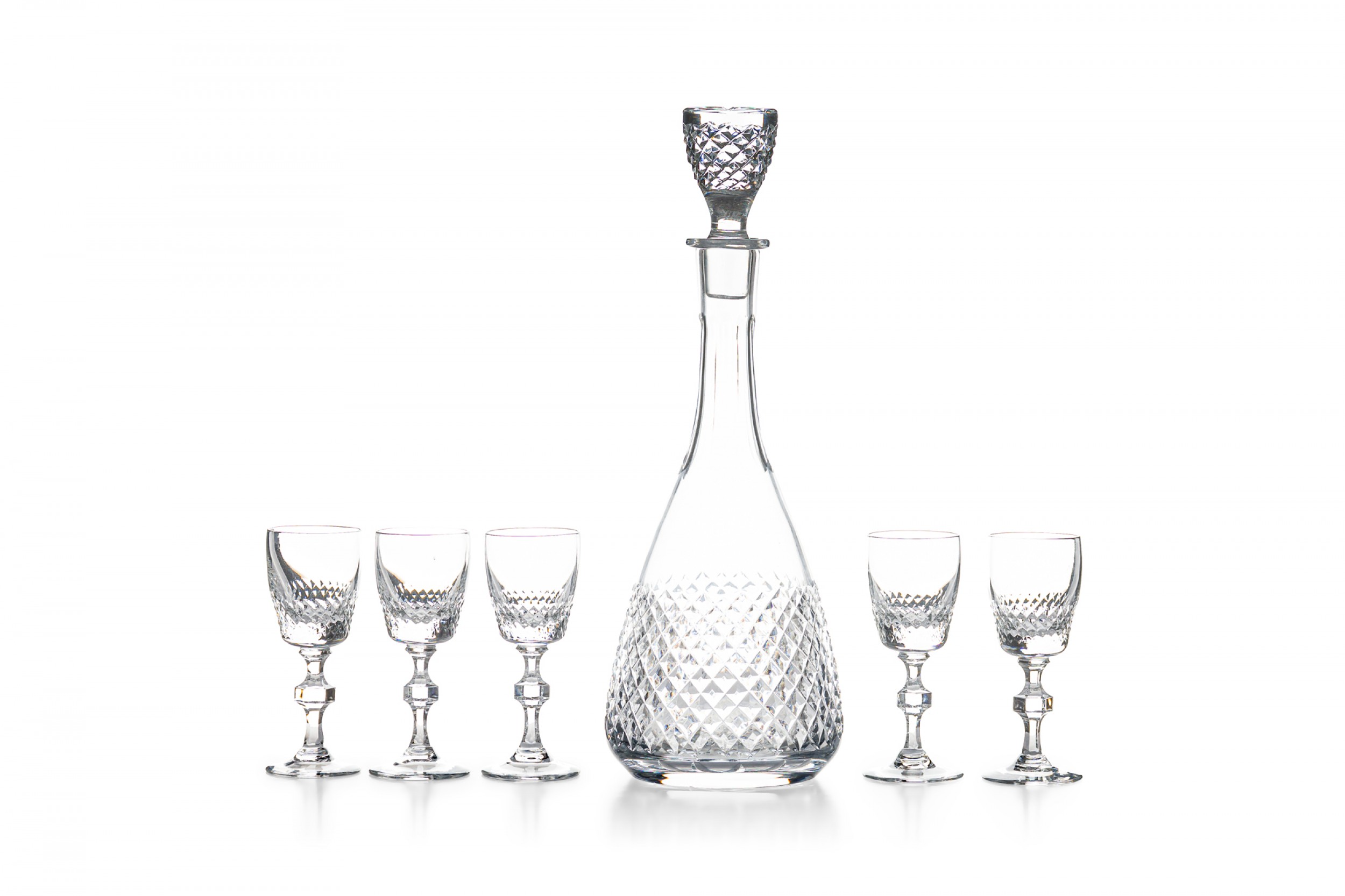 Vintage czech cut crystal decanter and cordial glass set